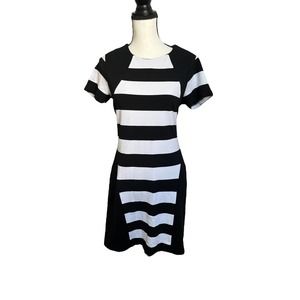 Michael Kors Black and White Colorblock Striped Dress